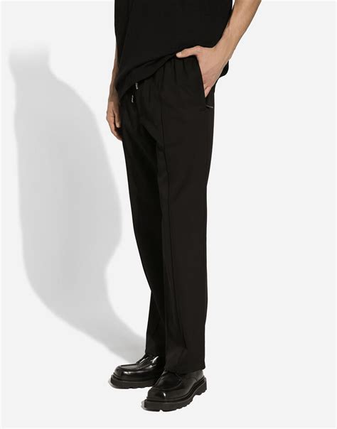 Stretch wool jogging pants in Black for Men.